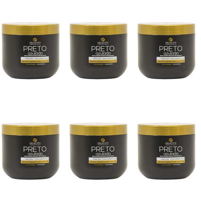 Kit Com 6 Mascara Tonalizante Preto Azulado Felicity 500Gr