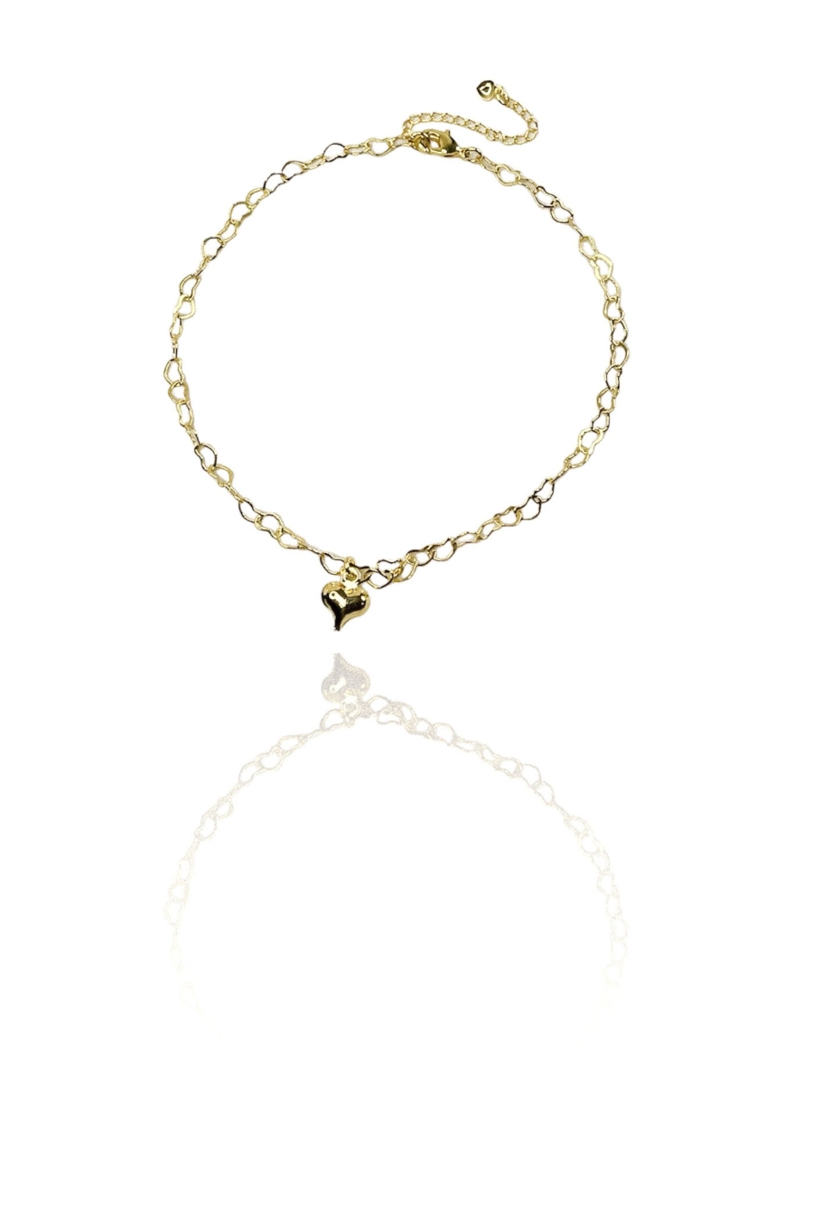 Tornozeleira Corrente de Coração Com Pingente De Coração Banhado em Ouro 18k