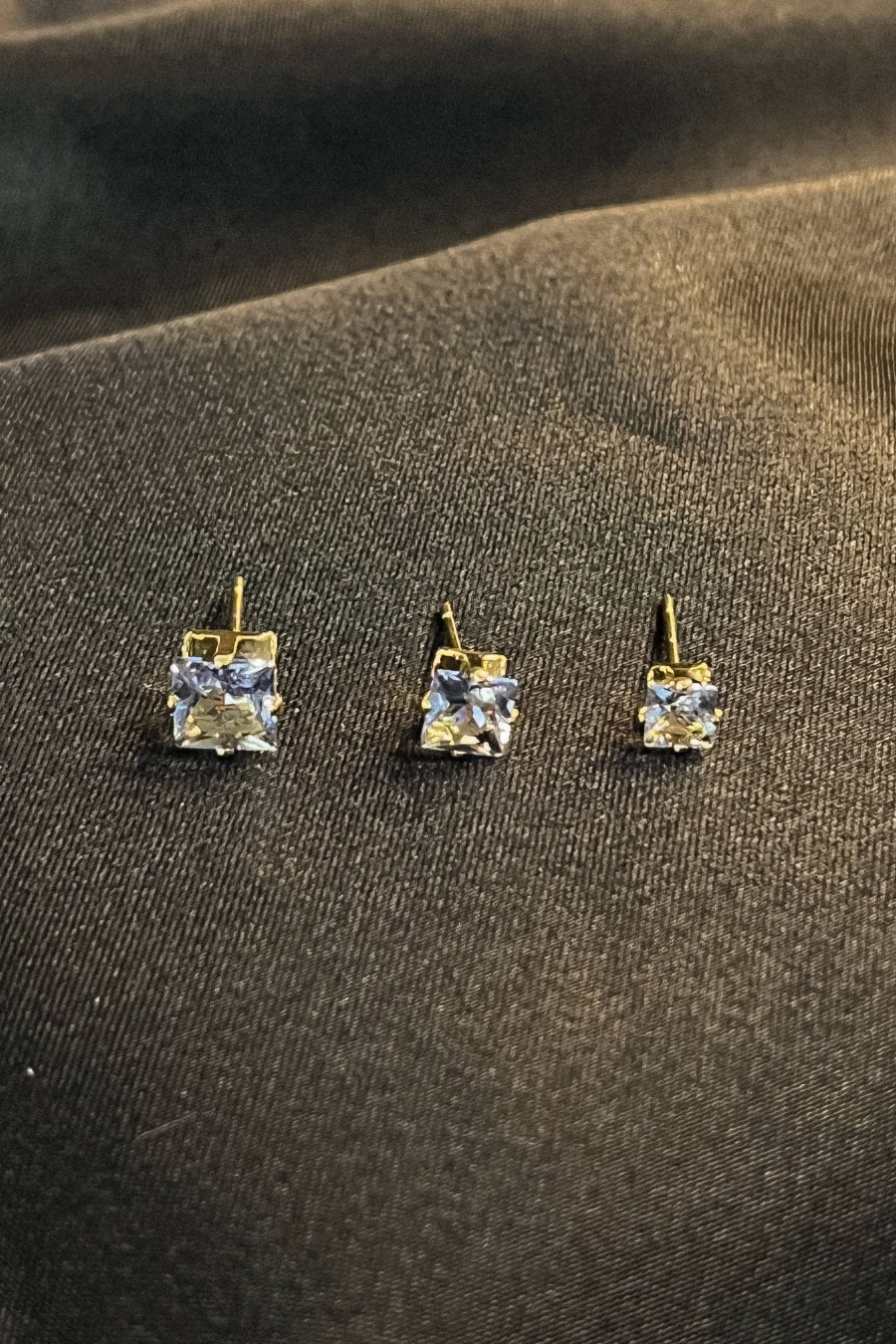 Trio de Zircônia Quadrada Lavanda Banhado em Ouro 18k