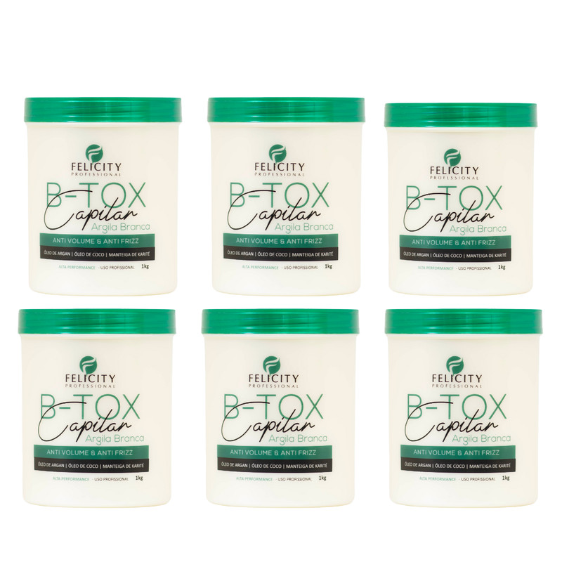 Kit C/6  B-Tox Capilar Argila Branca Organico Felicity 6x1k