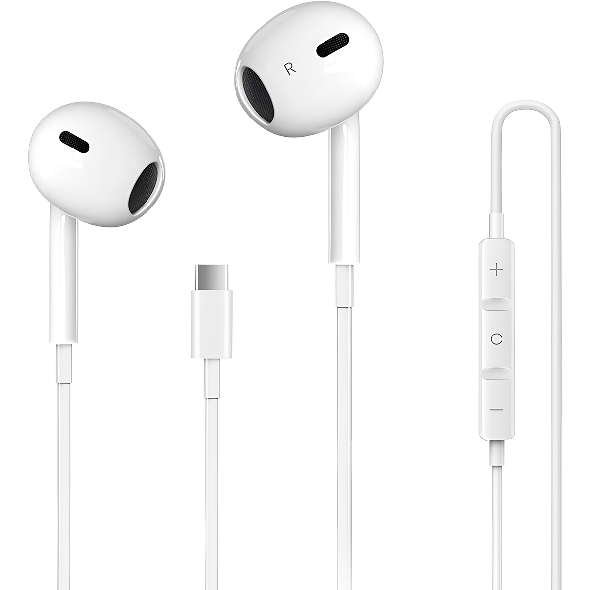 Fone com Fio USB-C Branco Microfone Cancelamento de Ruído