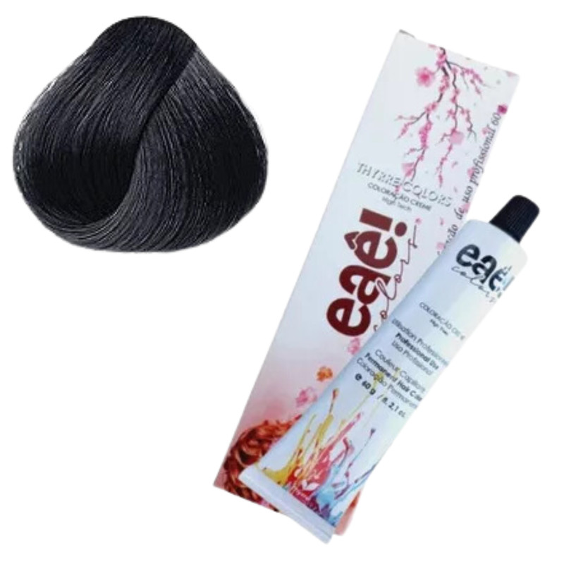 Tinta de Cabelo Preto Azulado 1.0 Coloração Eaê