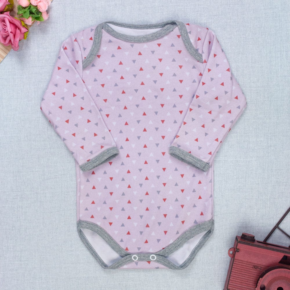 Body Bebê Rosa Manga Longa Menina Minimalista - Estampa Triângulos