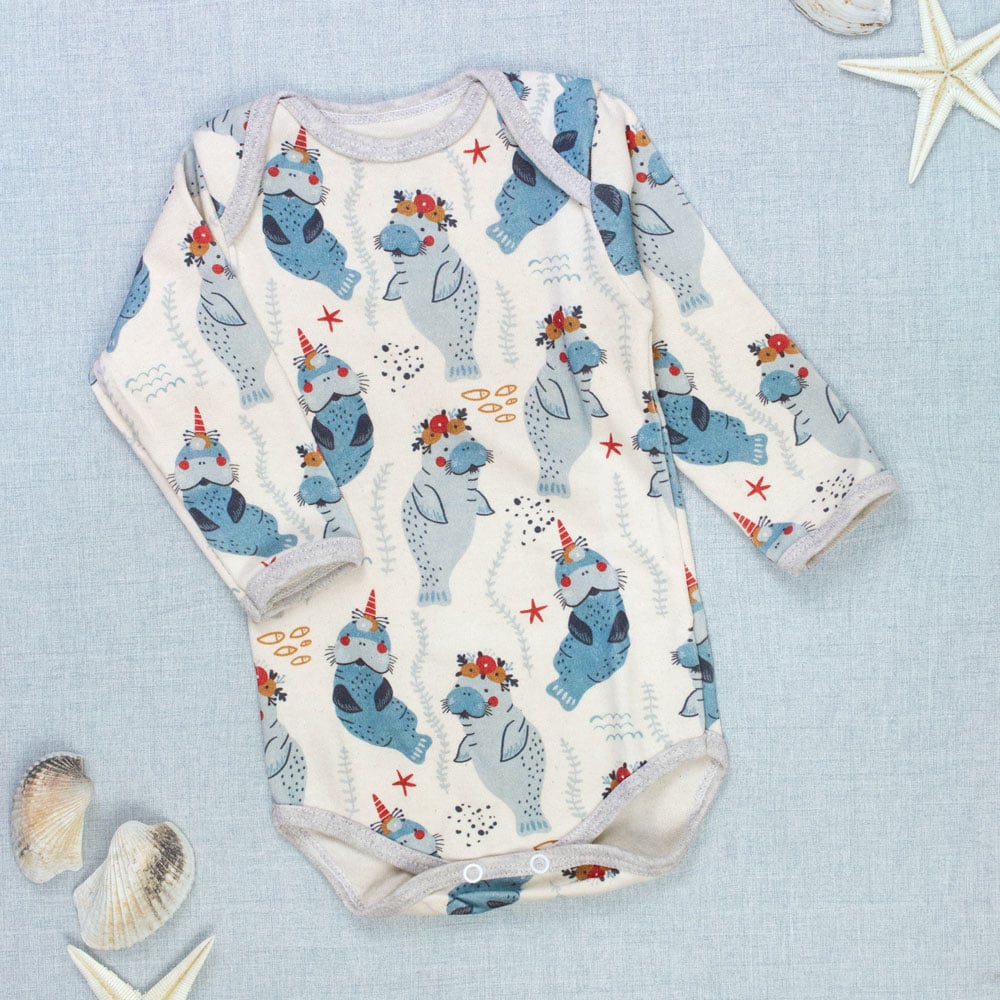 Body Longo Elefante Marinho - Toque Suave Para Bebês