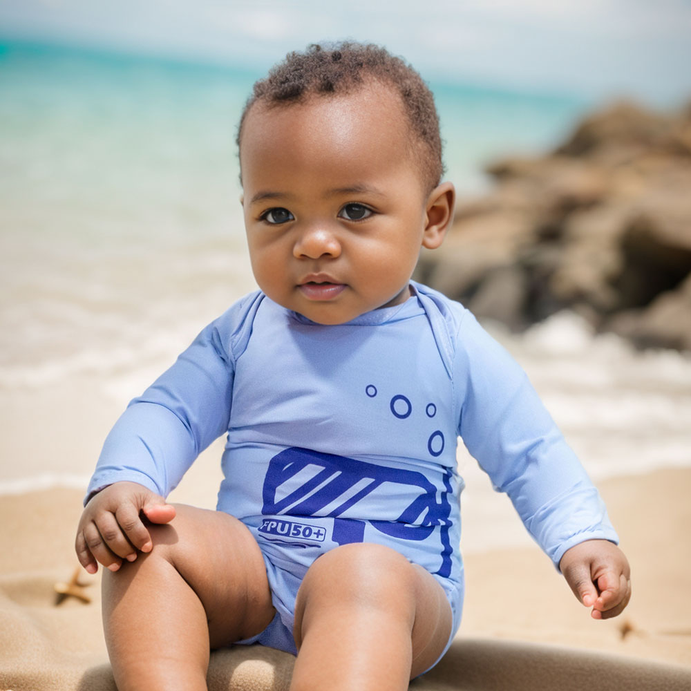 Body Para Praia E Piscina Com Proteção Uv50+ Azul Para Bebê