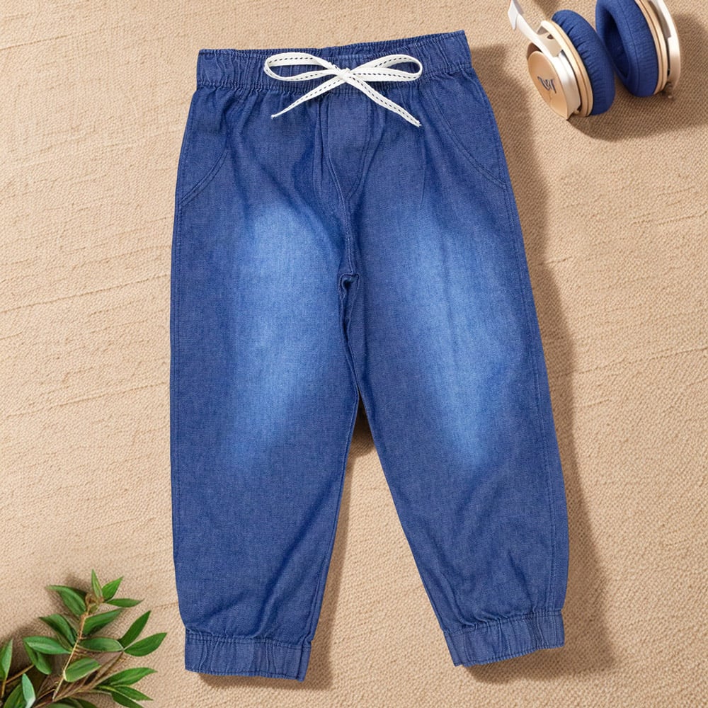 Calça Jogger Jeans Escuro Para Meninos - Cordão Tracejado
