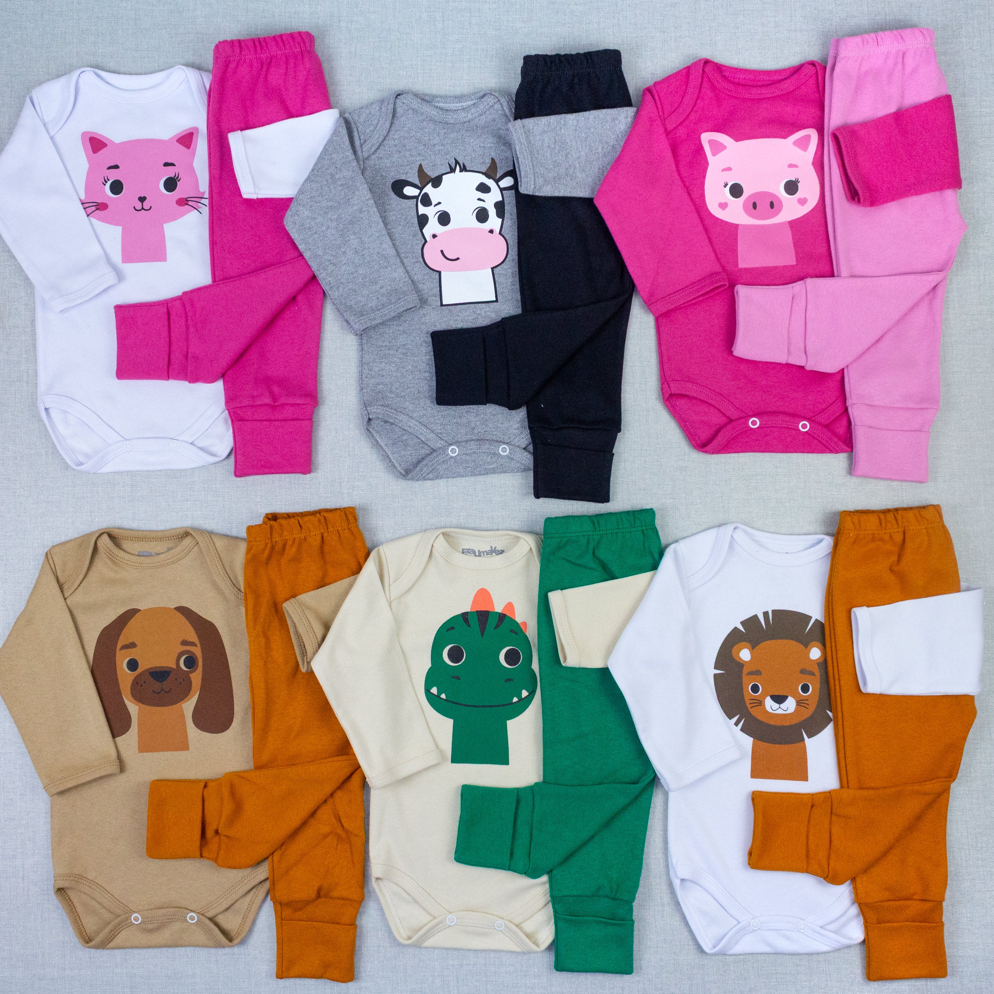 Conjunto Bebê Body E Calça Bichinhos Carinhosos Algodão