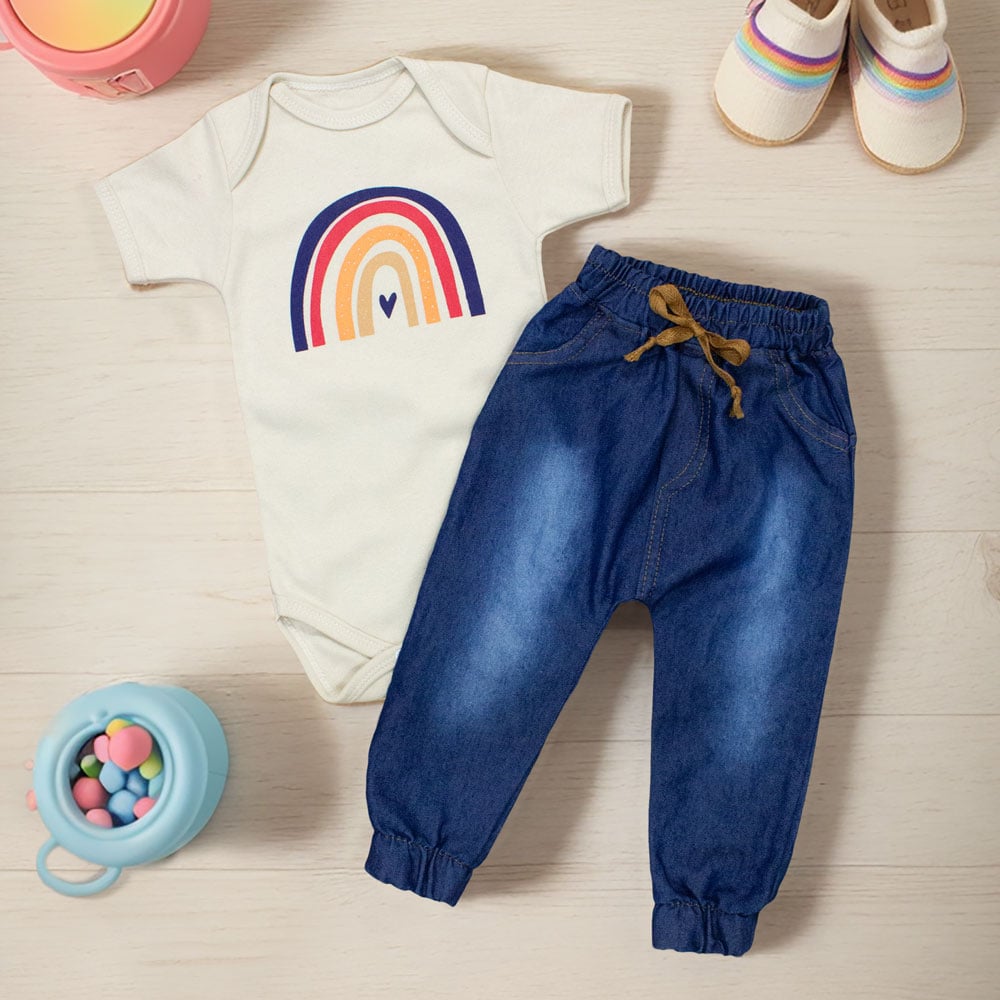 Conjunto Body Curto Com Calça Jogger Arco-íris Boho
