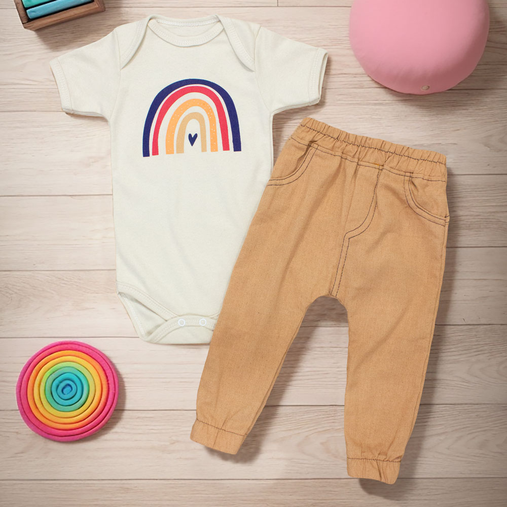 Conjunto Com Calça Linho E Body Arco-íris Boho Para Bebês