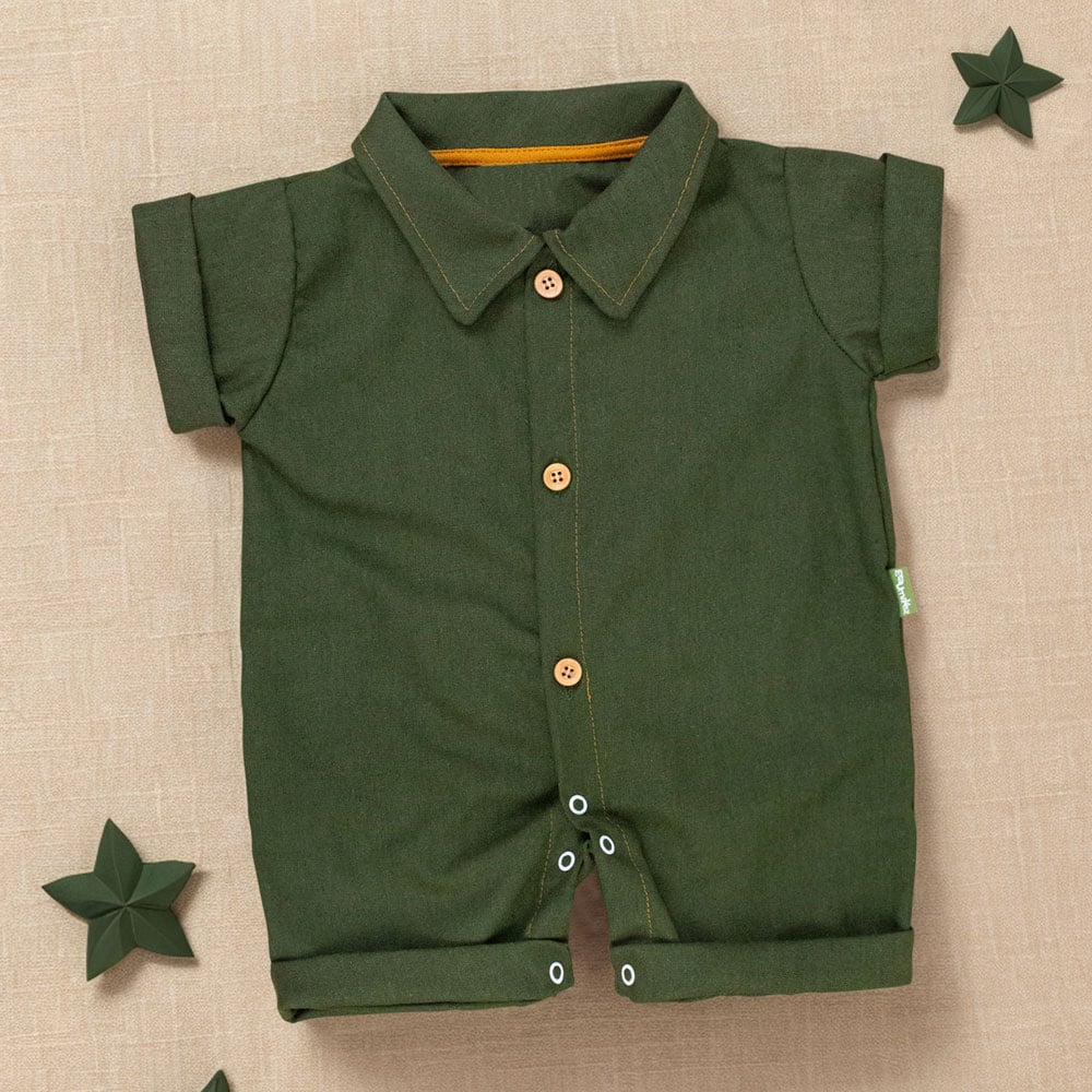 Macacão Camisa Para Bebê Verde Oliva - Look Casual Perfeito