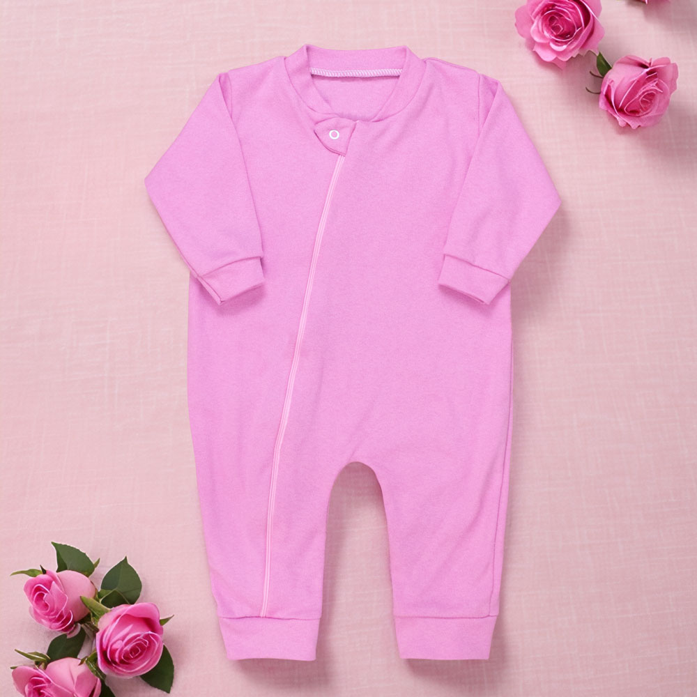 Macacão Longo Bebê Suedine Rosa Chiclete - Zíper Básico