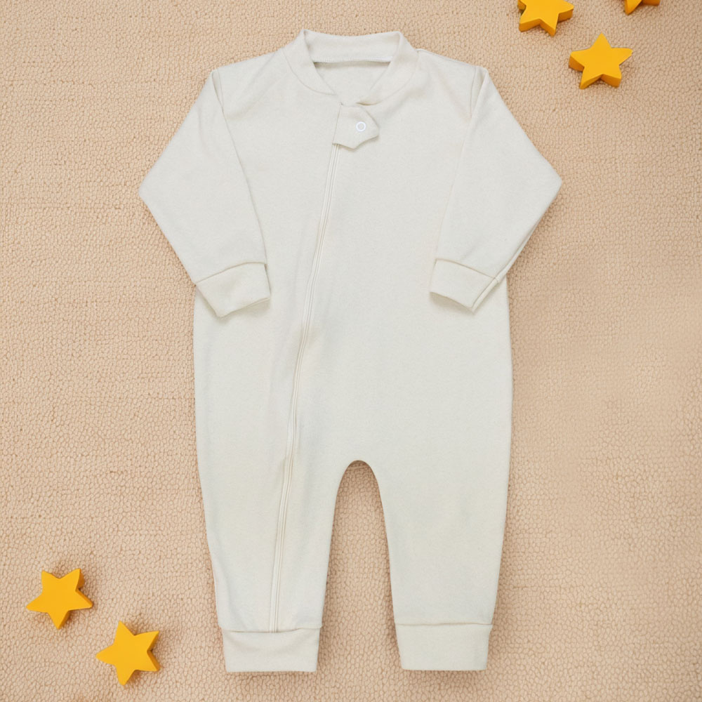 Macacão Para Bebê Com Zíper Conforto E Estilo - Suedine Bege