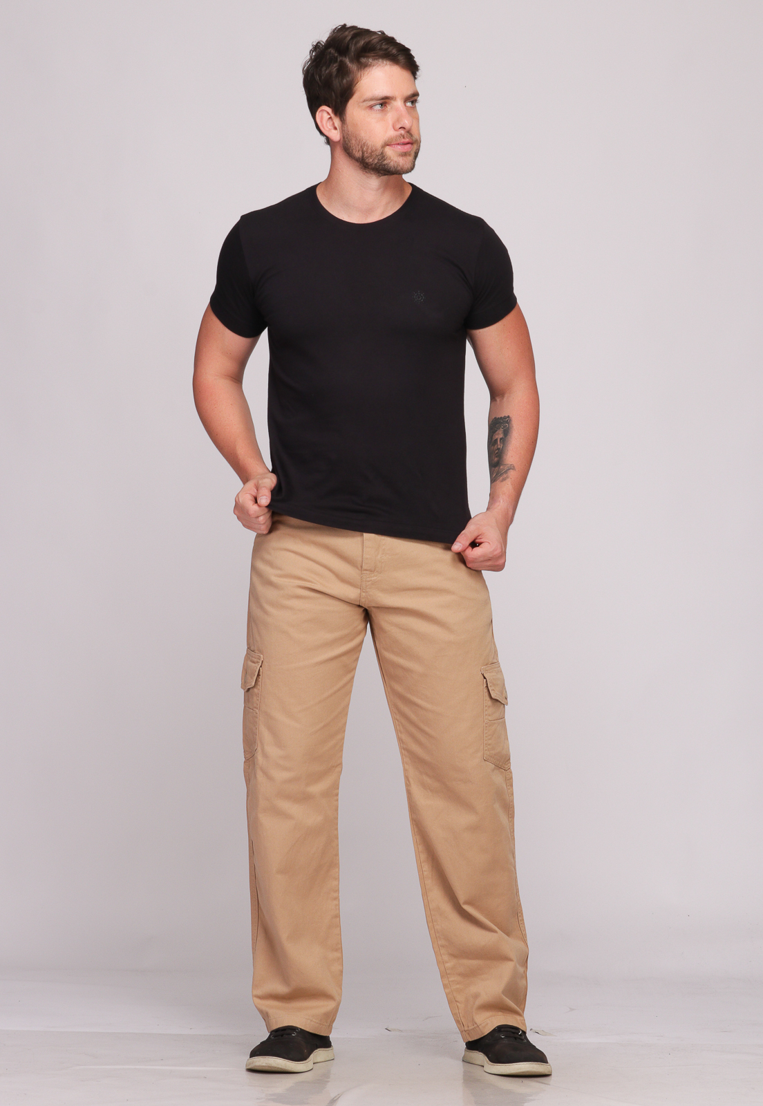 Calça Masculina Cargo em Sarja Macaw Sarja 7888 Bege