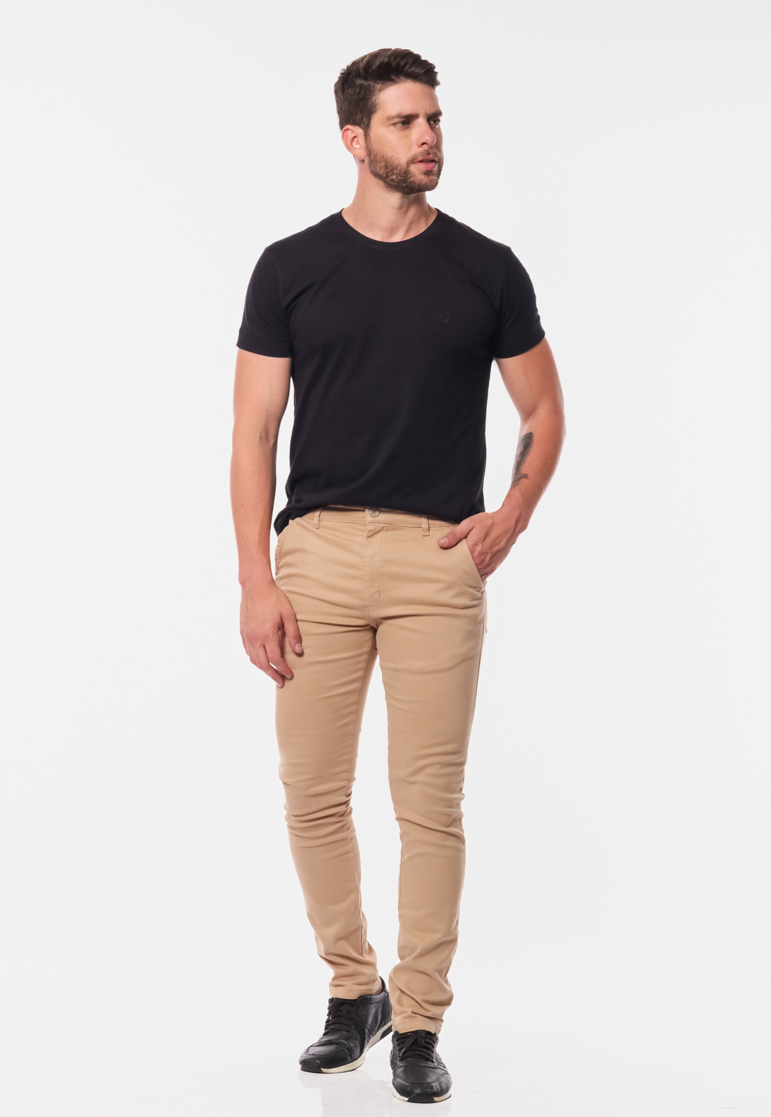Calça masculina Slim em Sarja 7898 caqui claro