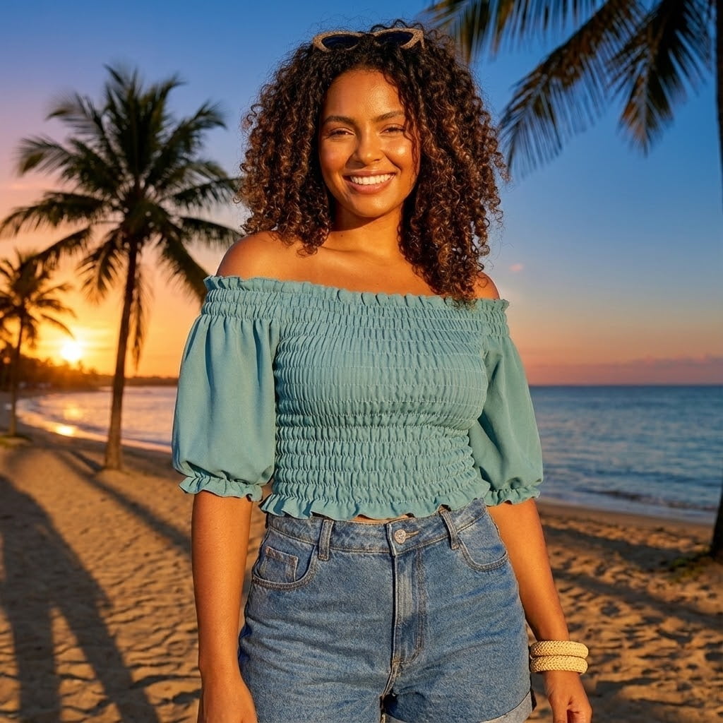 BLUSA  PLUS SIZE DOLCE SEDUTTI CROPPED ELASTEX MARICOTA VERDE SERENO