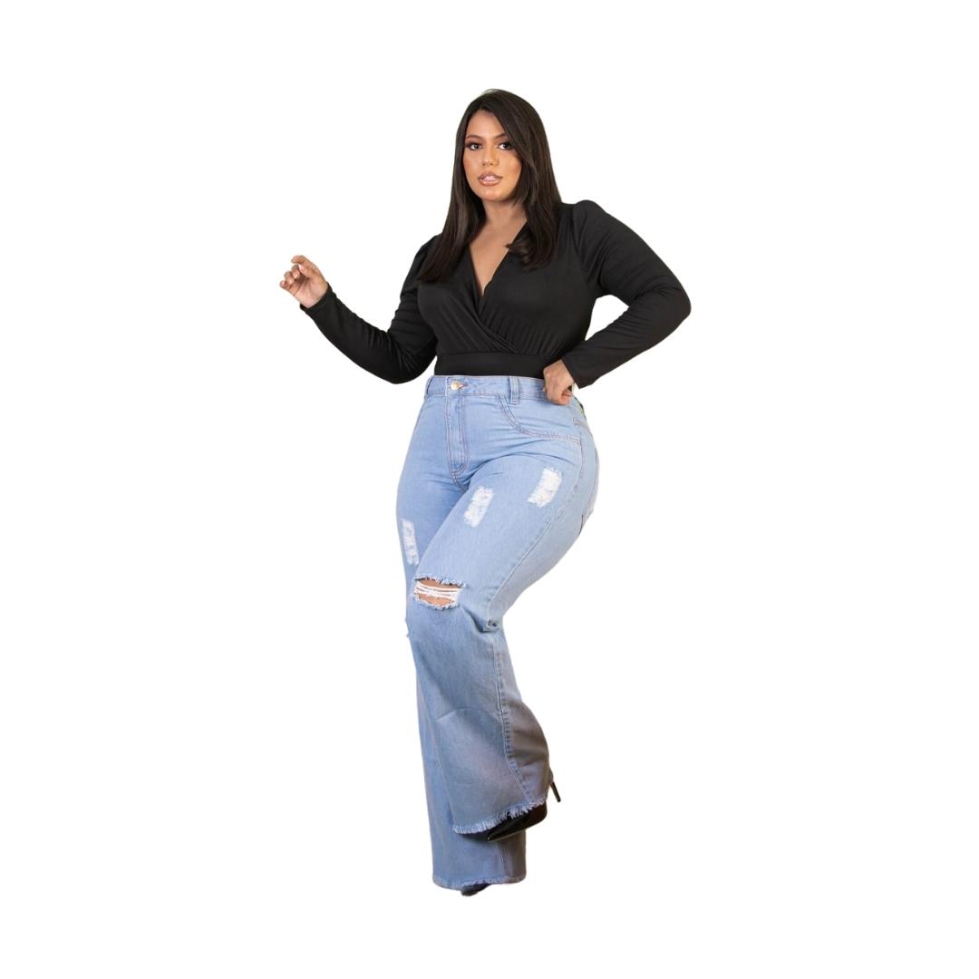 Calça Jeans Plus Size Wide Leg PPL - AUDAZ MODA PLUS SIZE