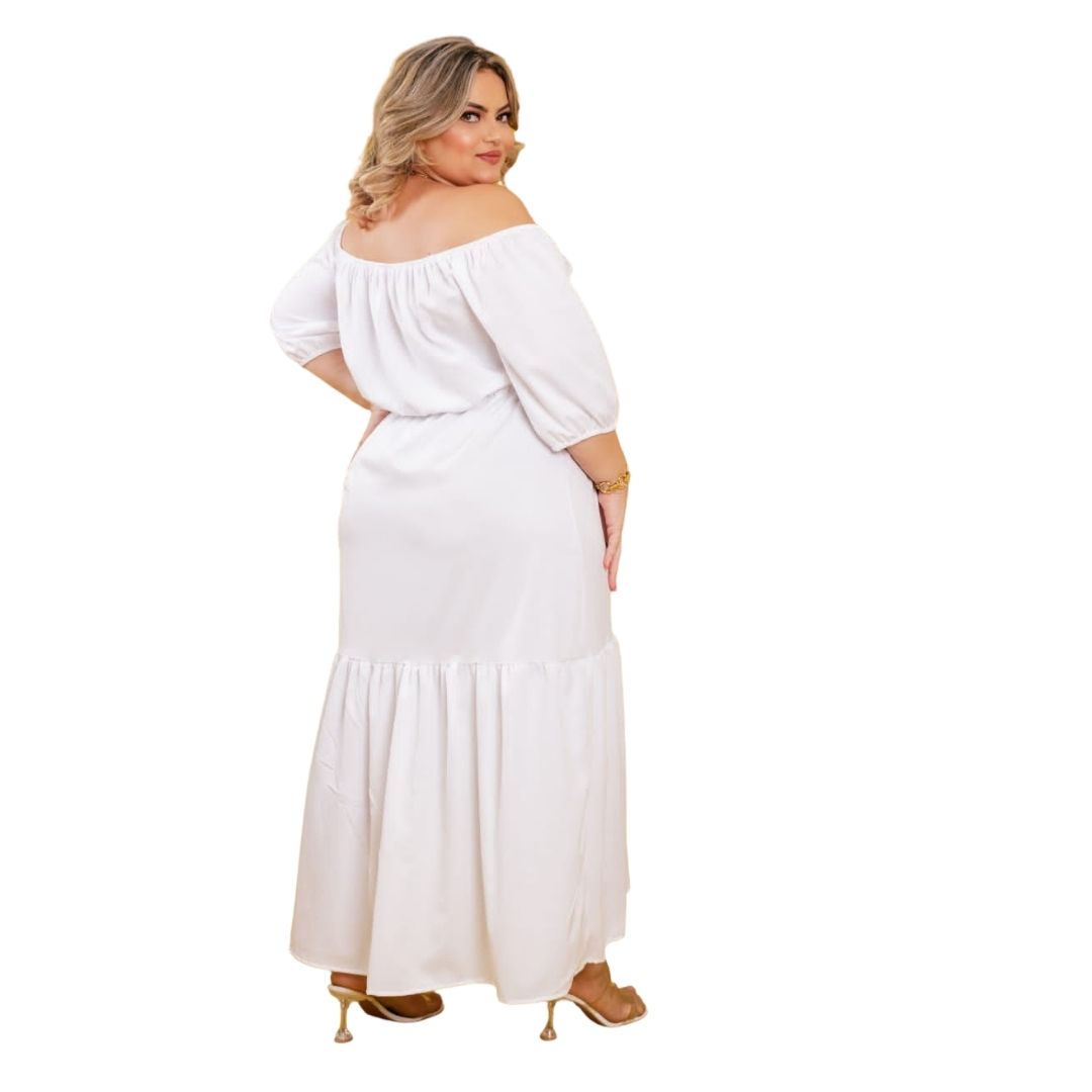 VESTIDO PLUS SIZE DOLCE SEDUTTI LONGO CIGANINHA BRANCO Dolce Sedutti