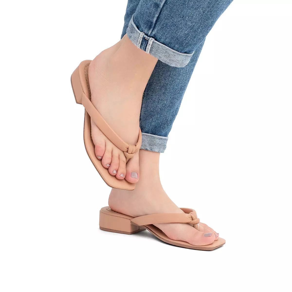 Sandália Feminina Com Saltinho Baixo Estilo Tamanco - A014 Nude