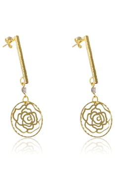 Brinco Médio De Fio Trabalhado e Flor Vazada Banhado em Ouro 18k