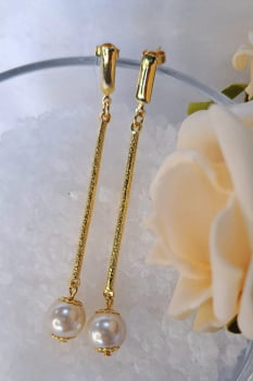 Brinco Fio Trabalhado com Perola na Ponta Banhado em Ouro 18k