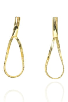 Brinco Gota Com Corrente Banhado em Ouro 18k