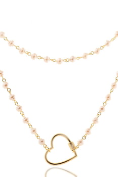 Colar de Pérola Torneada com Fecho em Forma de Coração Banhado em Ouro 18k