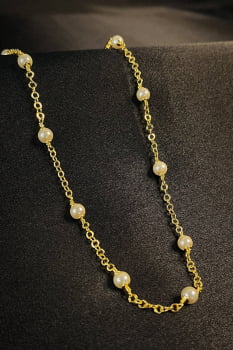 Colar Corrente Americana com Pérolas Banhado em Ouro 18k