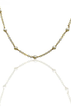 Colar Corrente Americana com Pérolas Banhado em Ouro 18k