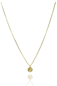 Colar Com Pingente Pequeno Em Circulo Com Árvore Da Vida Com Zircônias Coloridas Banhado em Ouro 18k