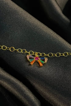 Pulseira Com Laço De Zircônias Coloridas Banhado em Ouro 18k
