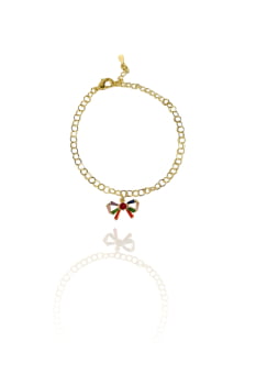 Pulseira Com Laço De Zircônias Coloridas Banhado em Ouro 18k