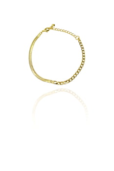 Pulseira Meia Fita Meia Corrente Banhado em Ouro 18k