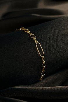Pulseira Com Elo Ovalado e Elo Em Circulo Banhado em Ouro 18k