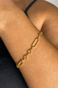 Pulseira Com Elo Ovalado e Elo Em Circulo Banhado em Ouro 18k Pulseira Com Elo Ovalado e Elo Em Circulo Banhado em Ouro 18k