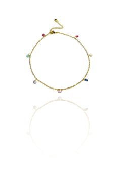 Tornozeleira Com Zircônia Coloridas Banhado em Ouro 18k