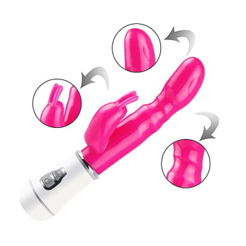 Vibrador Duplo Coelhinho Ponto G Clitóris Usb 16cm Cor:roxo