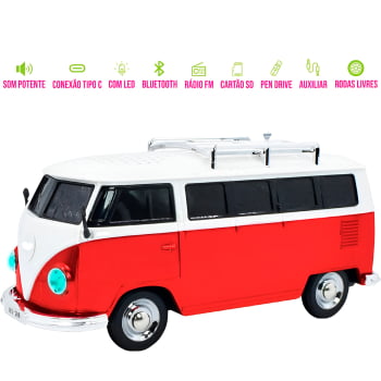 Caixinha de Som Formato Carro Kombi Bluetooth USB Cor:Preto