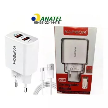 Carregador turbo 5.1a com 2 entradas completo Kabbom Carregador turbo 5.1a com 2 entradas completo Kabbom
