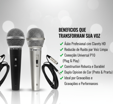 Conjunto 2 Microfones Dinâmicos Profissionais Conexão P10