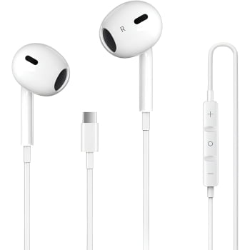 Fone com Fio USB-C Branco Microfone Cancelamento de Ruído Fone com Fio USB-C Branco Microfone Cancelamento de Ruído