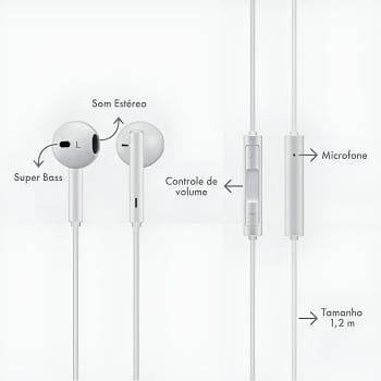 Fone com Fio USB-C Branco Microfone Cancelamento de Ruído