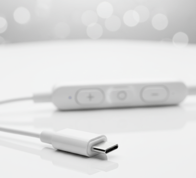 Fone com Fio USB-C Branco Microfone Cancelamento de Ruído