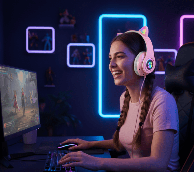 Fone Headset Bluetooth Colorido Com LED Sem Fio Gatinho Cor:Rosa