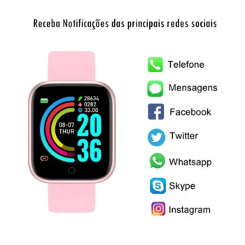Relogio Intelig Smartwatch D20 Bluetooth IOS e Android Pt