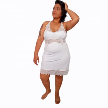 Camisola Básica Plus Size com Renda