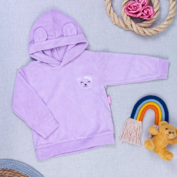 Blusa Plush Com Capuz De Orelhinha E Bordado Ursinho