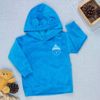 Blusa Plush Com Capuz De Orelhinha E Bordado Ursinho