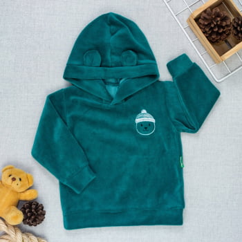 Blusa Plush Com Capuz De Orelhinha E Bordado Ursinho