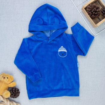 Blusa Plush Com Capuz De Orelhinha E Bordado Ursinho