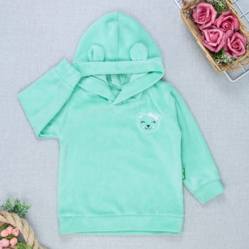 Blusa Plush Com Capuz De Orelhinha E Bordado Ursinho